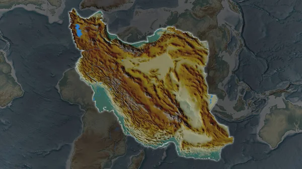 Área Irán Agrandó Brilló Sobre Fondo Oscuro Sus Alrededores Mapa — Foto de Stock