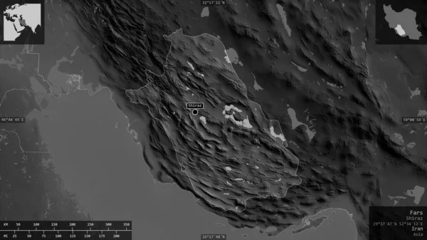 Fars Provincia Irán Mapa Escala Grises Con Lagos Ríos Forma — Foto de Stock