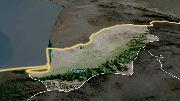 Golestan Province Iran Zoomé Mis Évidence Avec Capitale Imagerie Satellite — Photo