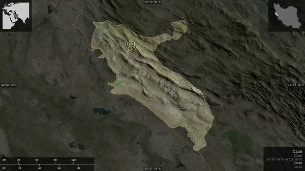 Ilam Provincia Irán Imágenes Satélite Forma Presentada Contra Área País — Foto de Stock