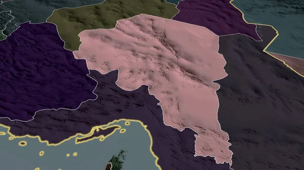 ケルマーン イランの州が拡大し 強調した 行政区画の色と衝突した地図 3Dレンダリング — ストック写真