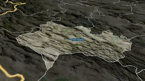 Lorestán Provincia Irán Zoomed Destacó Con Capital Imágenes Satélite Renderizado — Foto de Stock