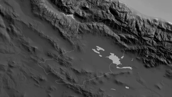 卡兹文 伊朗省 有湖泊和河流的灰度地图 形状与它的国家相对应 3D渲染 — 图库照片