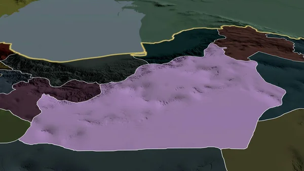 Semnan Província Irã Ampliou Destacou Mapa Colorido Desmoronado Divisão Administrativa — Fotografia de Stock
