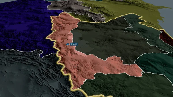 Західний Азарбаїян Провінція Іран Збільшена Виділена Капіталом Кольорові Зігнуті Карти — стокове фото