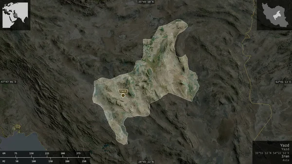 Yazd Provincia Irán Imágenes Satélite Forma Presentada Contra Área País — Foto de Stock