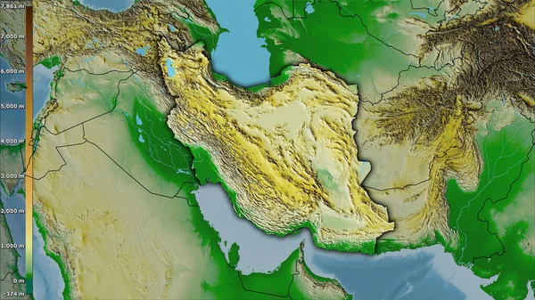 Carte Physique Dans Zone Iranienne Dans Projection Stéréographique Avec Légende — Photo