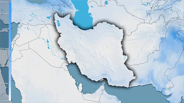 Opady Najcieplejszego Kwartału Rejonie Iranu Projekcji Stereograficznej Legendą Surowa Kompozycja — Zdjęcie stockowe