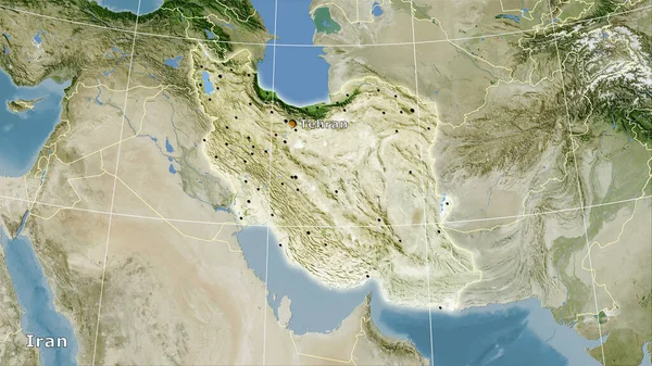 Área Iraniana Mapa Satélite Projeção Estereográfica Composição Principal — Fotografia de Stock