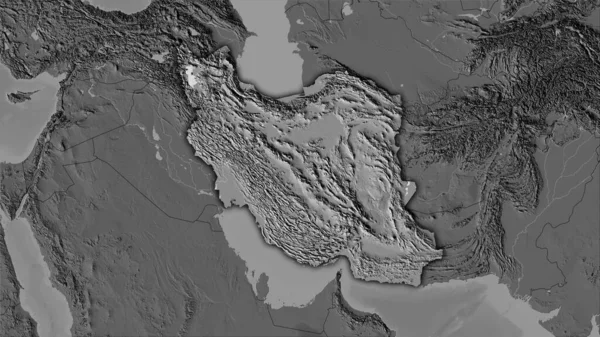 立体投影中的双圆弧高程地图上的伊朗区域 暗光轮廓光栅层的原始成分 — 图库照片