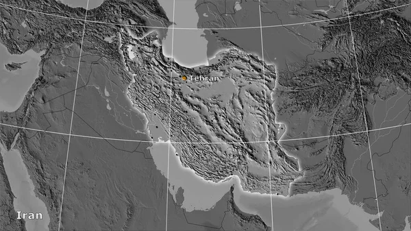 立体投影中的双圆弧高程地图上的伊朗区域 主要成分 — 图库照片