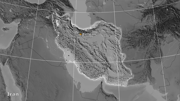 Iranområdet Kartan Över Gråskalehöjder Den Stereografiska Projektionen Huvudsammansättning — Stockfoto