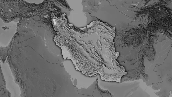 Iran Alue Harmaasävykartalla Stereografisessa Projektiossa Rasterikerroksen Raaka Ainekoostumus Tummilla Hehkuvilla — kuvapankkivalokuva