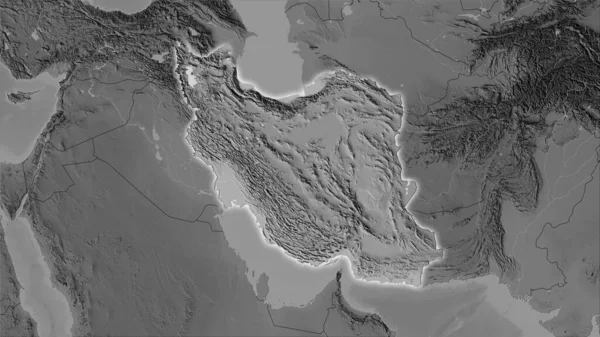 Irán Területe Szürkeárnyalat Magassági Térképén Sztereográfiai Vetületben Raszterrétegek Nyers Összetétele — Stock Fotó