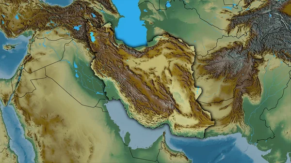 Iran Gebied Topografische Reliëfkaart Stereografische Projectie Ruwe Samenstelling Van Rasterlagen — Stockfoto