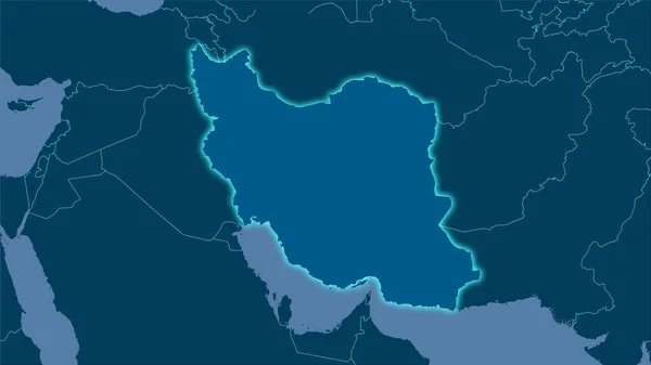 立体投影中的固体地图上的伊朗区域 具有发光轮廓的栅格层的原始成分 — 图库照片