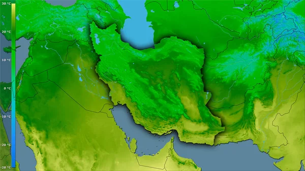 Середньорічна Температура Районі Ірану Стереографічній Проекції Легендою Сира Композиція Растрових — стокове фото