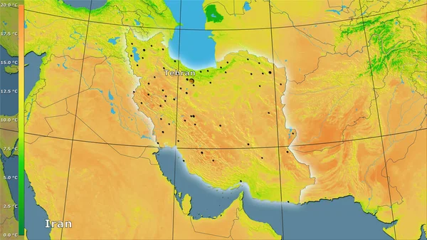 Μέση Ημερήσια Διακύμανση Θερμοκρασίας Εντός Της Περιοχής Του Ιράν Στην — Φωτογραφία Αρχείου