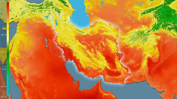 Середня Температура Найтеплішого Кварталу Районі Ірану Стереографічній Проекції Легендою Сира — стокове фото