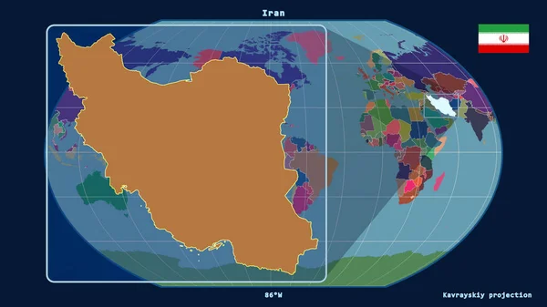 Vista Ampliada Irã Delinear Com Linhas Perspectiva Contra Mapa Global — Fotografia de Stock