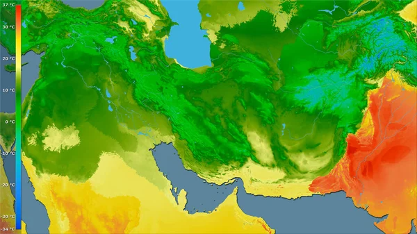 Середня Температура Найтеплішого Кварталу Районі Ірану Стереографічній Проекції Легендою Сирою — стокове фото