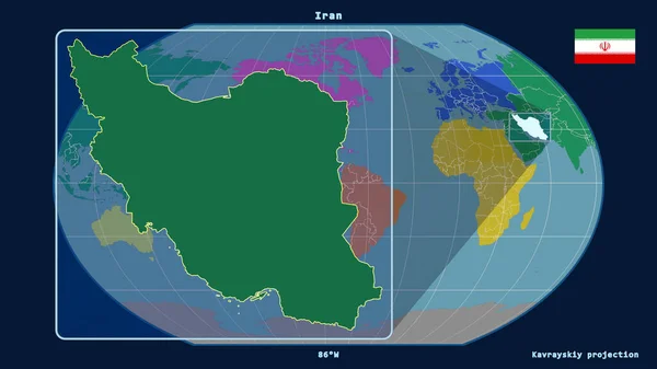 Втілений Огляду Іран Перспективними Лініями Глобальній Карті Проекції Каврайського Форма — стокове фото