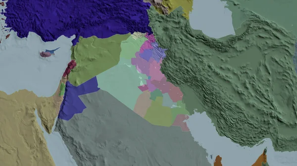 Iraq Ingrandito Quartiere Mappa Colorata Urtata Della Divisione Amministrativa Rendering — Foto Stock