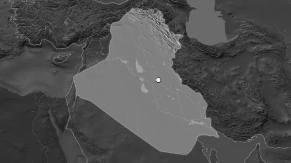 Area Evidenziata Dell Iraq Con Punto Capitale Sulla Mappa Desaturata — Foto Stock