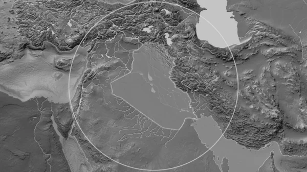 Área Ampliada Irak Rodeada Por Círculo Fondo Vecindario Mapa Elevación — Foto de Stock