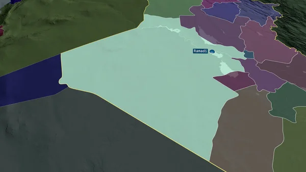 Anbar Provincia Dell Iraq Ingrandita Evidenziata Con Capitale Mappa Colorata — Foto Stock