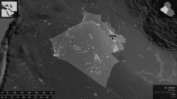 Аль Анбар Провинция Ирак Карта Масштабе Grayscaled Лаками Риверами Форма — стоковое фото