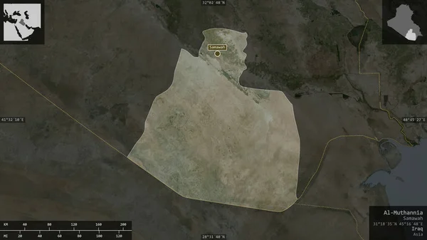 Muthannia Επαρχία Του Ιράκ Δορυφορικές Εικόνες Σχήμα Που Παρουσιάζεται Ενάντια — Φωτογραφία Αρχείου