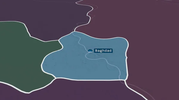 Багдад Провінція Іраку Збільшена Виділена Капіталом Кольорові Зігнуті Карти Адміністративного — стокове фото