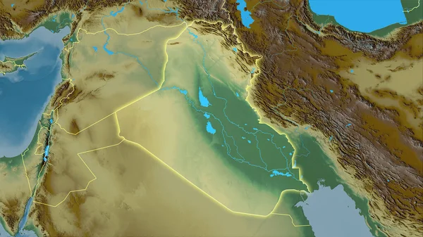 Stereografik Projeksiyondaki Topografik Yardım Haritasında Irak Bölgesi Işık Saçan Ana — Stok fotoğraf