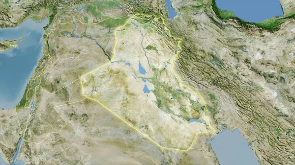 Stereografik Projeksiyondaki Uydusundaki Irak Bölgesi Işık Saçan Ana Hatlı Raster — Stok fotoğraf