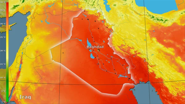 Середня Температура Найтеплішого Кварталу Районі Іраку Стереографічній Проекції Легендою Головним — стокове фото