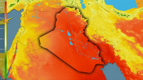 Середня Температура Найтеплішого Кварталу Районі Іраку Стереографічній Проекції Легендою Сира — стокове фото
