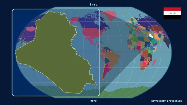 Zoomed Vista Iraq Contorno Con Linee Prospettiche Contro Una Mappa — Foto Stock