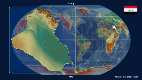 Zoomed Vista Iraq Contorno Con Linee Prospettiche Contro Una Mappa — Foto Stock