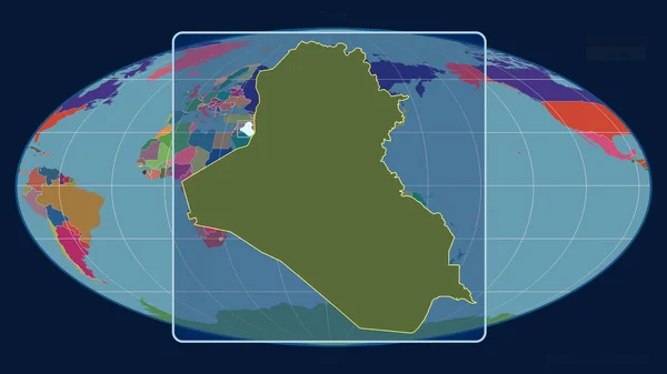 Увеличенный Вид Ирака Перспективными Линиями Против Глобальной Карты Проекции Моллвейда — стоковое фото