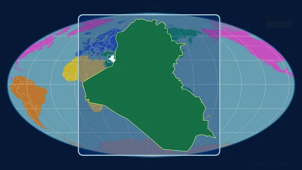 Zoomed View Iraq Outline Perspective Lines Global Map Mollweide Projection — Stock Photo, Image