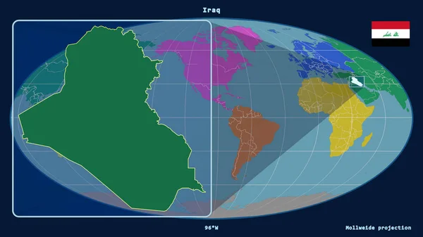 Vista Ampliada Del Contorno Irak Con Líneas Perspectiva Contra Mapa — Foto de Stock