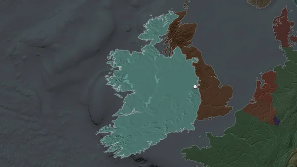 Podkreślony Obszar Irlandii Stolicą Zdesperowanej Mapie Sąsiedztwa Mapa Kolorów Podziału — Zdjęcie stockowe
