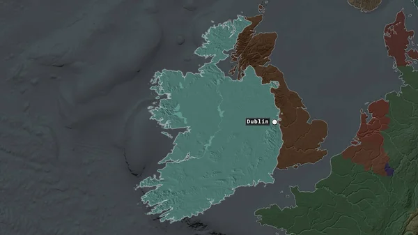 Zona Destacada Irlanda Con Punto Capital Etiqueta Mapa Desaturado Barrio — Foto de Stock