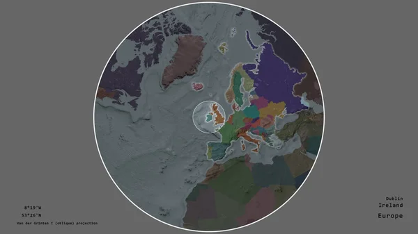 Oblast Irska Označena Kruhem Rozsáhlé Mapě Kontinentu Izolované Odtučněném Pozadí — Stock fotografie