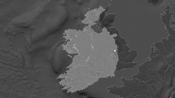 Podkreślony Obszar Irlandii Stolicą Zdesperowanej Mapie Sąsiedztwa Dwupoziomowa Mapa Wysokości — Zdjęcie stockowe