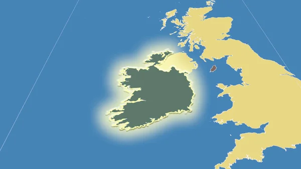 Irsko Jeho Okolí Vzdálená Šikmá Perspektiva Zářil Tvar Barevná Mapa — Stock fotografie