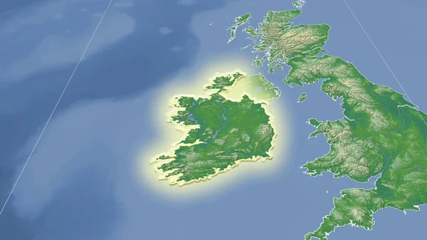 Irlande Son Voisinage Perspective Oblique Distante Forme Rayonnante Carte Physique — Photo
