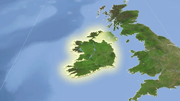 Ireland Its Neighborhood Distant Oblique Perspective Shape Glowed Satellite Imagery — Stock Photo, Image