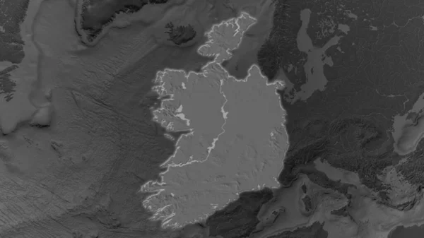 Área Irlanda Agrandó Brilló Sobre Fondo Oscuro Sus Alrededores Mapa — Foto de Stock